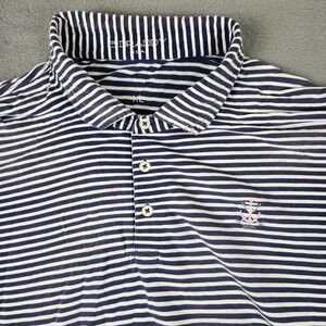 B Draddy Polo Shirt Mens XL Blue White Striped Pima Cotton‎ Golf Logo Embroidery